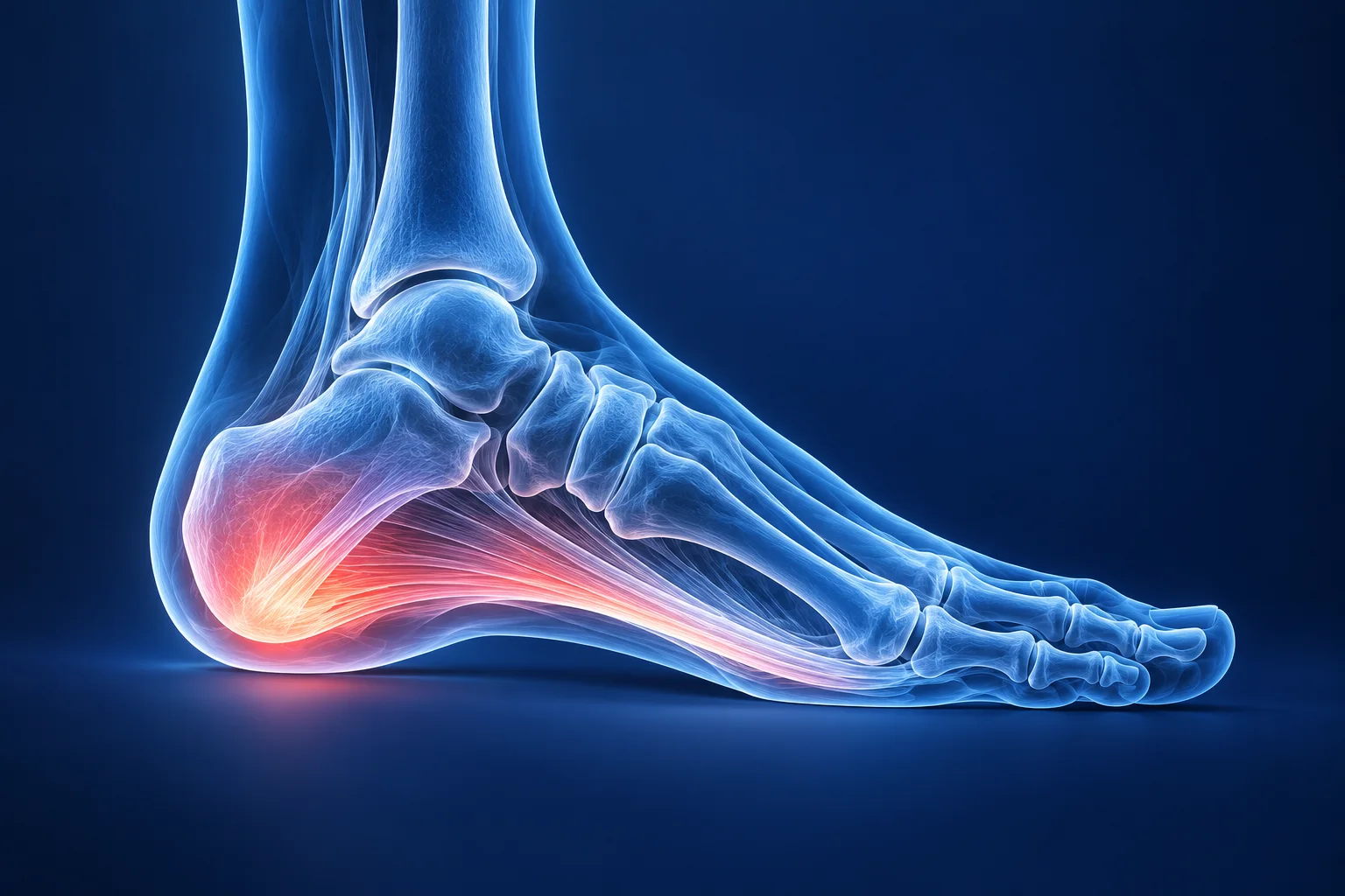Anatomical illustration highlighting the heel and arch of the foot